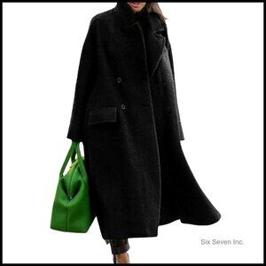 Oversized Wool Blend Trench Coat Winter Pea Coat Maxi Length